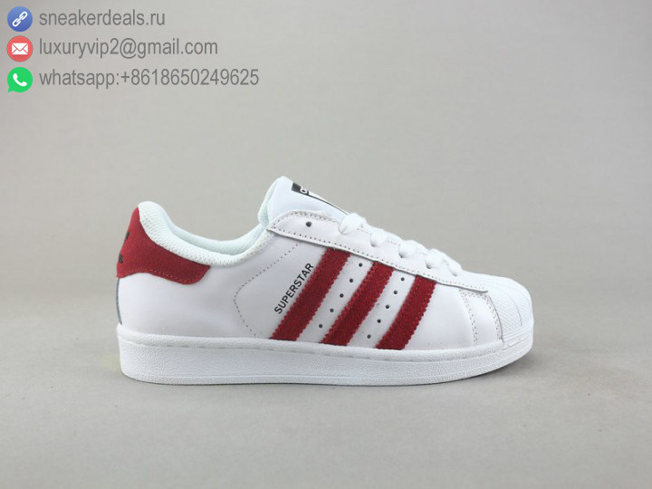 ADIDAS SUPERSTAR J WHITE RED UNISEX LEATHER SKATE SHOES